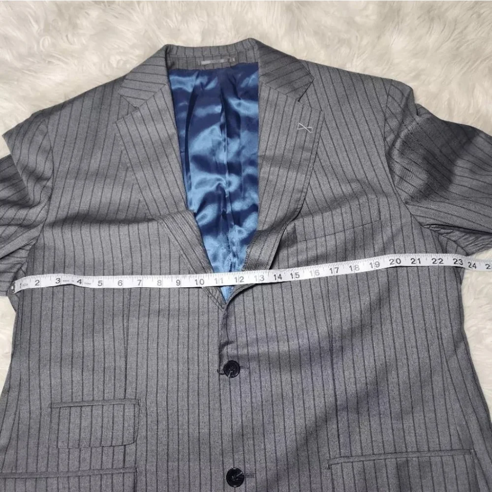 New Guabello Grey Pinstripe 2 Button Pocket Front Suit Jacket Blazer Size 44R